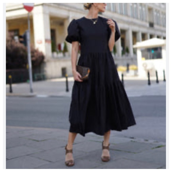 17 Black Boho Smocking Detail Tiered Maxi Dress - Picture 1 of 5